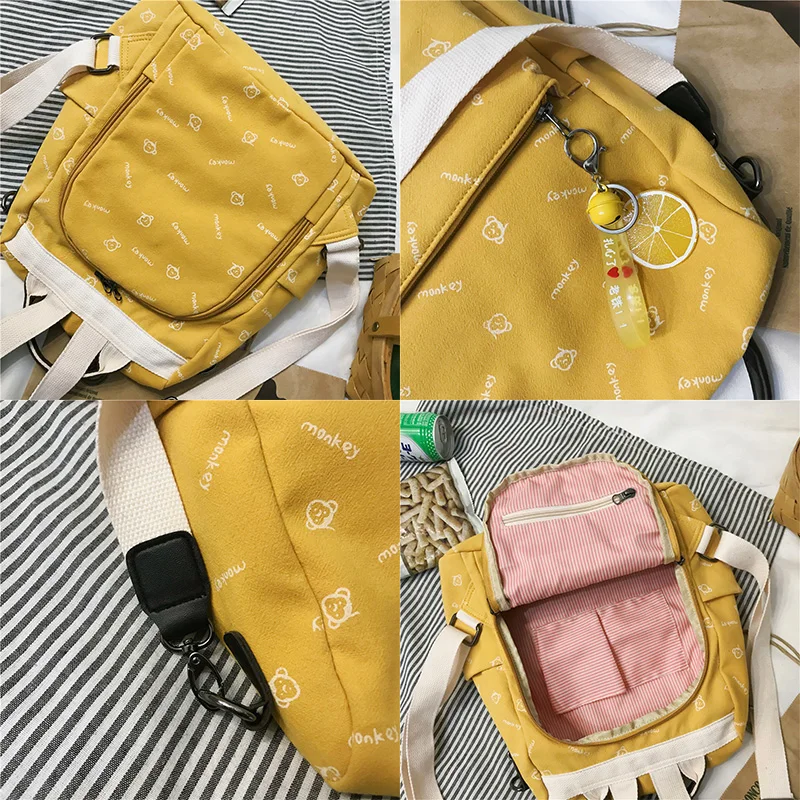 Маленький милый рюкзак с принтом Модные женские школьные сумки для девочек-подростков рюкзаки Kawaii из хлопчатобумажной ткани Женская Студенческая сумка на плечо