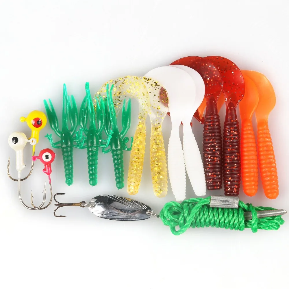 16 Pcs Fishing Lure Soft Fishing Baits Set Tackle Lead Head Jig Hooks