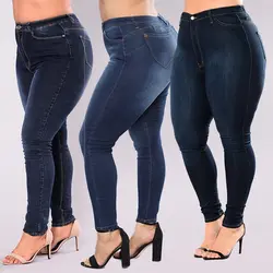 Для женщин Мода Высокая эластичность плюс Размеры джинсы 2018 Slim Fit синий темно-синий черные леггинсы WS7258U