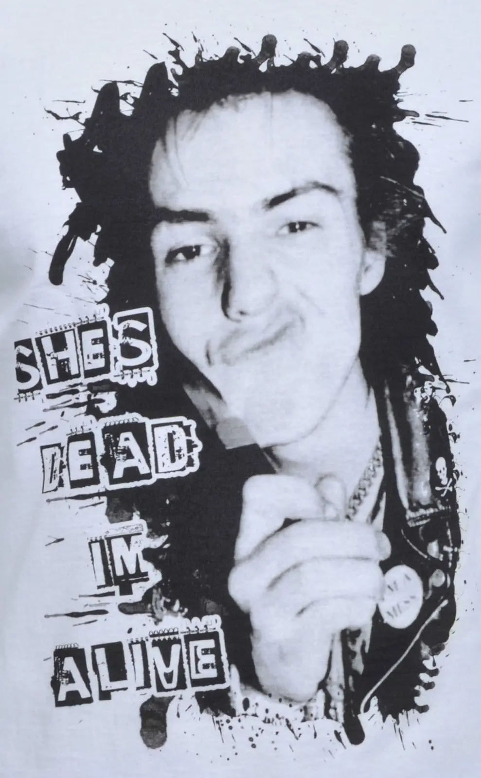 Мужская белая футболка SID VICIOUS SHE'S DEAD I'M ALIVE LONDON PUNK ROCK 1997 S 5XL|Футболки| |