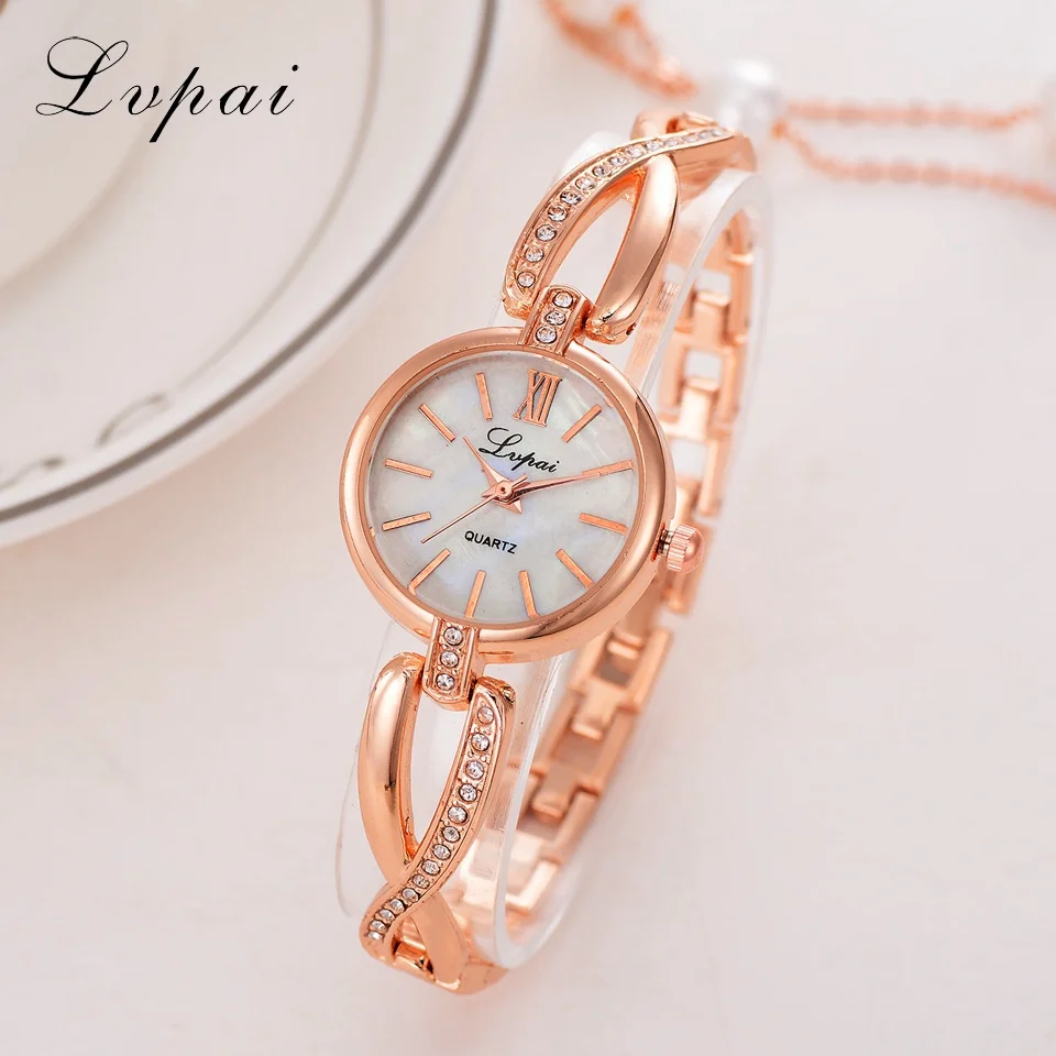 

2017 Lvpai Brand New Fashion Bracelet Watch Crystal Luxury Rose Diamond Quartz Wrist Ladies Watches Women Fashion Dress Watch