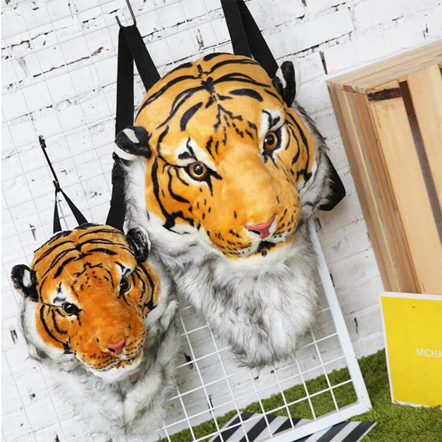 Модный плюшевый рюкзак с 3D головой тигра и Льва, рюкзак с пандой, унисекс, персональный рюкзак для пары животных, забавная Студенческая дорожная сумка