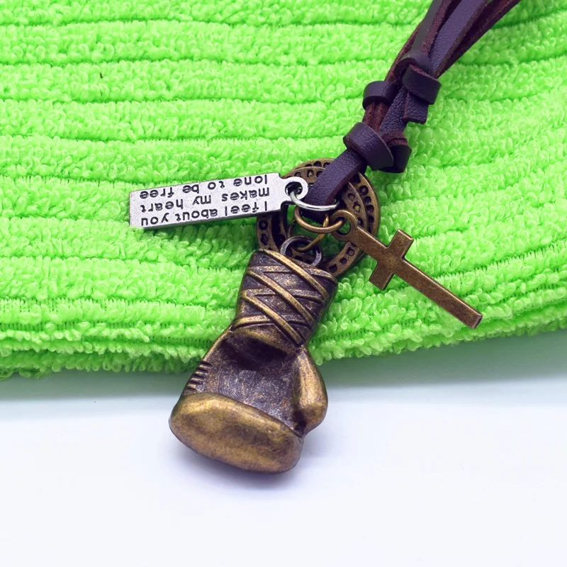 VOQ Мода Регулируемая длина кожаный чокер для мужчин медь сплав Цвет боксерская перчатка Шарм кулон ожерелье Спорт Фитнес ювелирные изделия