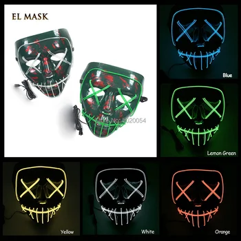 

Cheap Price Halloween Neon Light Up Full Face mask Horror EL Wire Glowing Mask Powered by DC-3V 2AA batteries