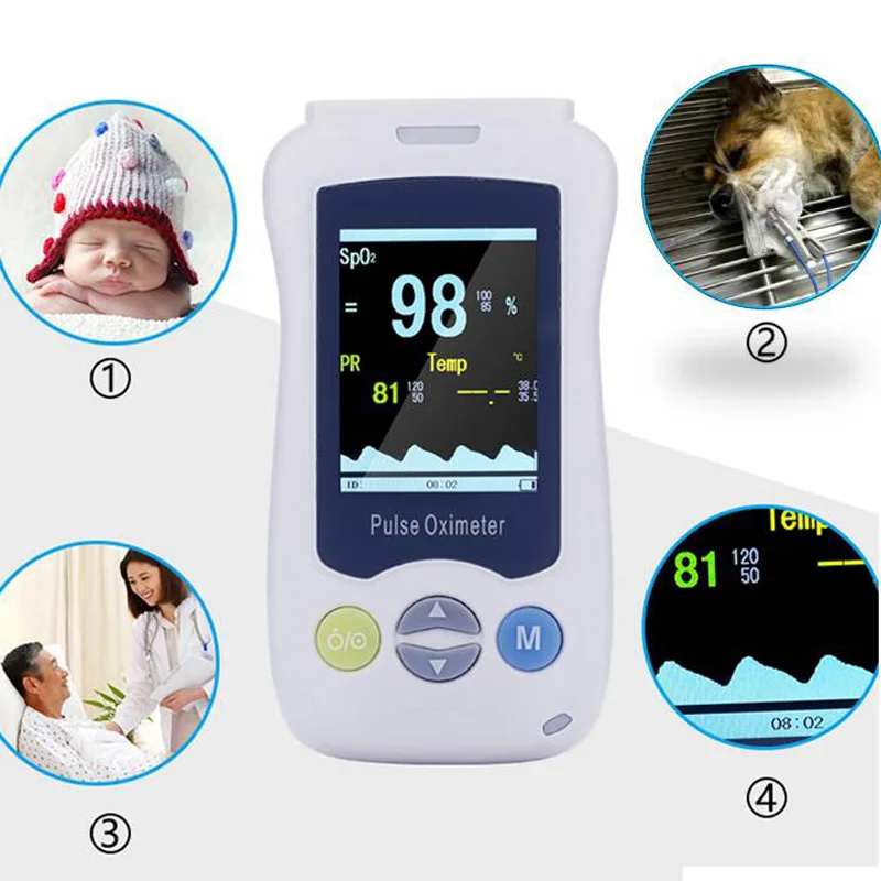 

2.4' LCD Veterinary handheld pulse oximeter with Temp probe SPO2 Oximetro de dedo pulso home heart Rate monitor Pulsioximetro CE