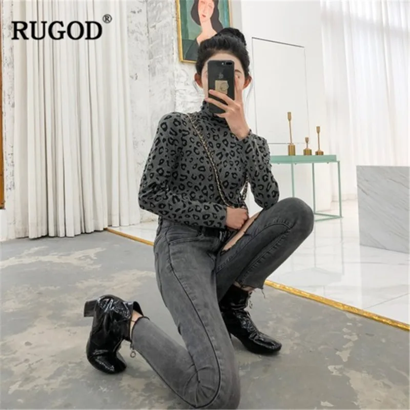 RUGOD/Винтажные леопардовые женские топы, водолазка, повседневные женские футболки с длинным рукавом, тонкая женская одежда poleras de mujer moda