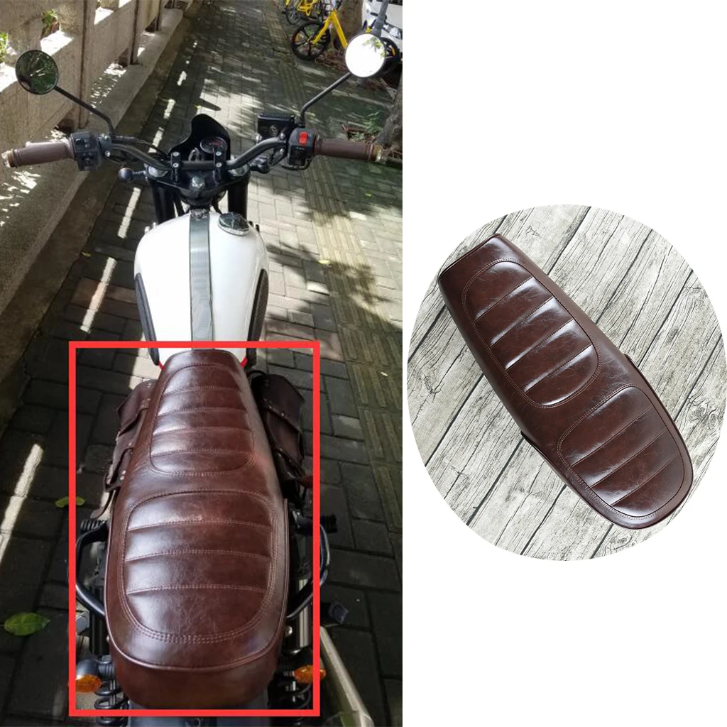63cm Long Motorcycle Cafe Racer Retro Vintage Seat Flat Brat Saddle Cushion (Black)Car Accessories