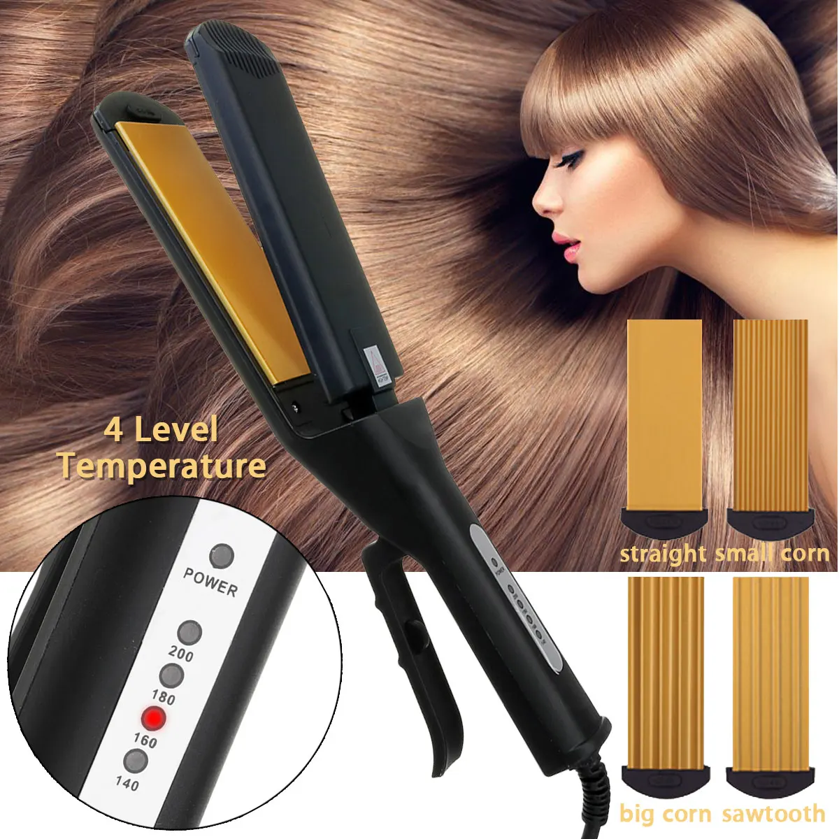 

4 in 1 Profession Interchangeable Ceramic Hair Straightener Wave Perm Rod Corn Styling Flat Iron Adjustable Temperature