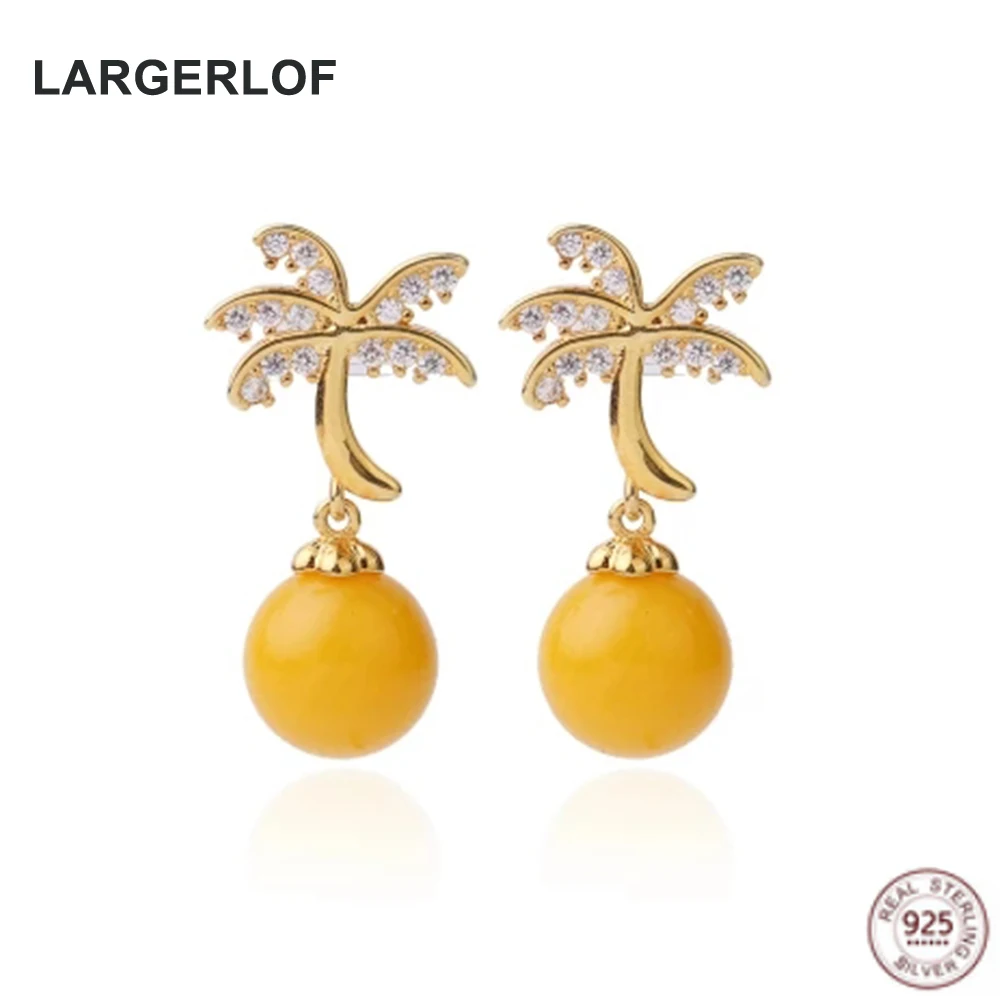 

LARGERLOF Real 925 Sterling Silver Earrings Flower Fashion Jewelry Handmade Amber Earrings For Women AED30006