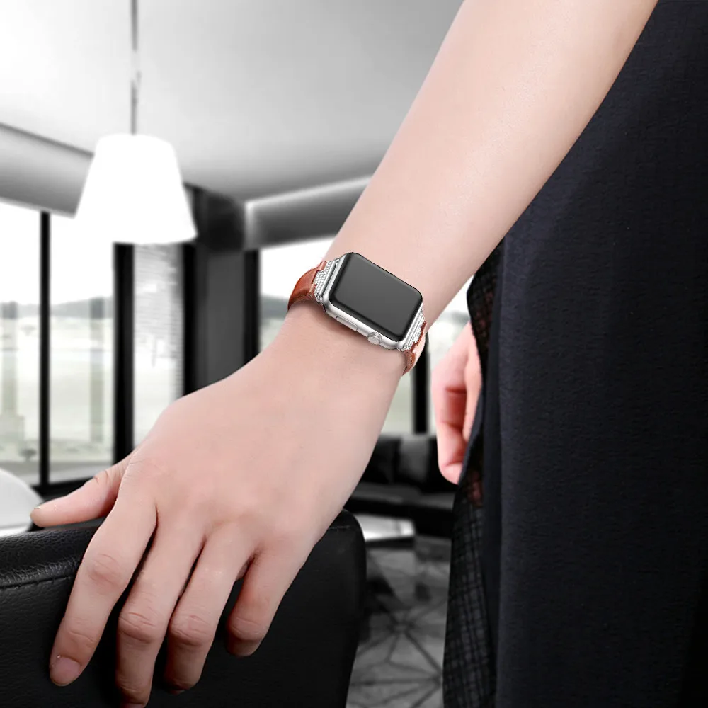 Часы с ремешком из натуральной кожи ремешок для наручных часов apple watch версии 4 44/40