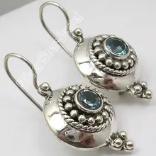 Chanti Colección De Plata PURA Internacional CUT BLUE Topas ÉTNICO BONITO Cuelga Los Pendientes 3.1 CM