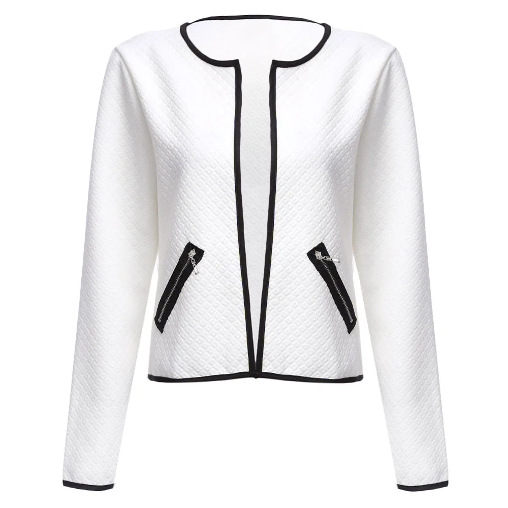 

Joineles Plus Size Fashion Autumn Women Basic Jacket Long Sleeve Zipper Pockets Slim Short Cardigan Coat Casual Office Outwear