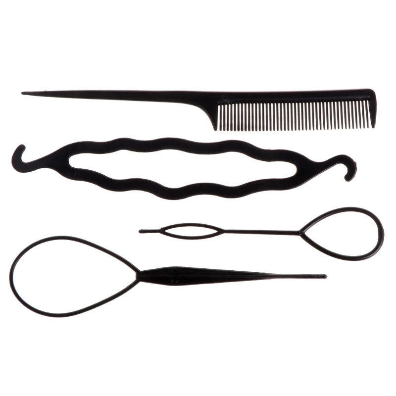 4Pcs Plastic Hair Loop Styling Hair Braiding Tools New Magic Topsy Tail Ponytail Hair Bun Maker Clip For Women Girls Hairstyles