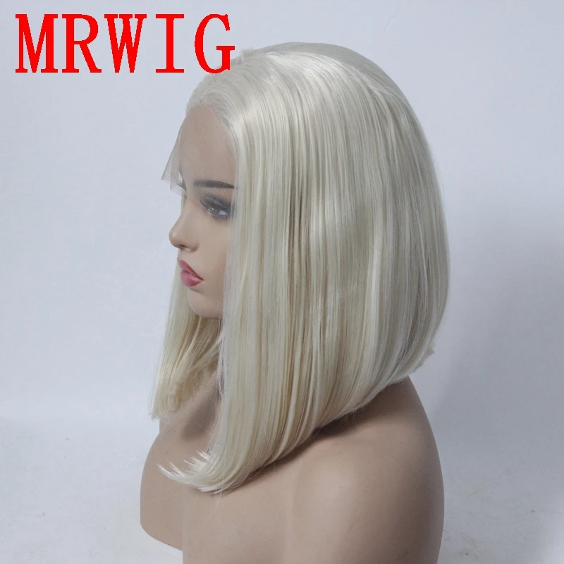 MRWIG#60 белый блонд короткий боб прямой 12 дюймов волосы без клея синтетический передний парик шнурка для афроамериканцев