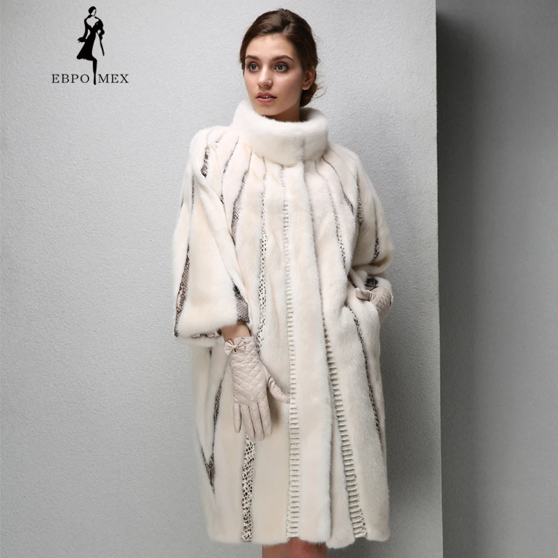 High quality luxury fur coat Snakeskin Sleeve mink fur coat Designer