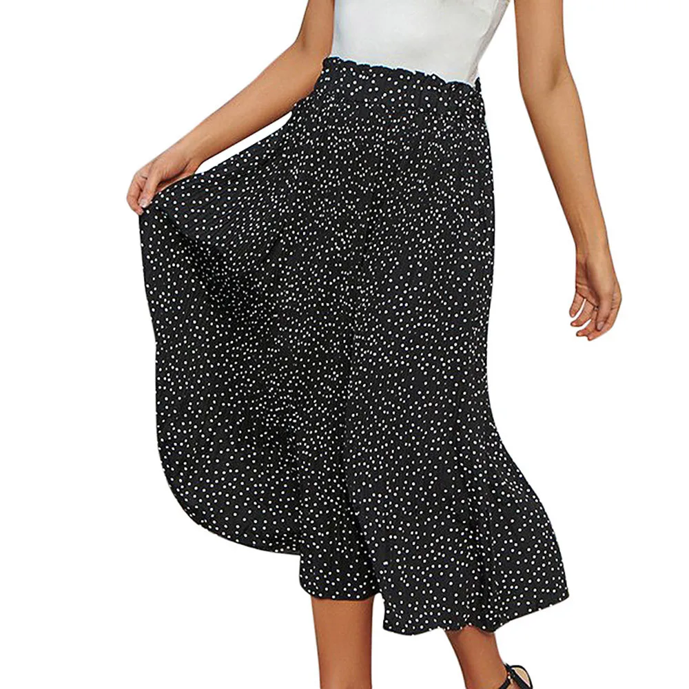 Модная женская плиссированная юбка в горошек с принтом, Boho, длинная юбка макси для вечеринки, jupe femme