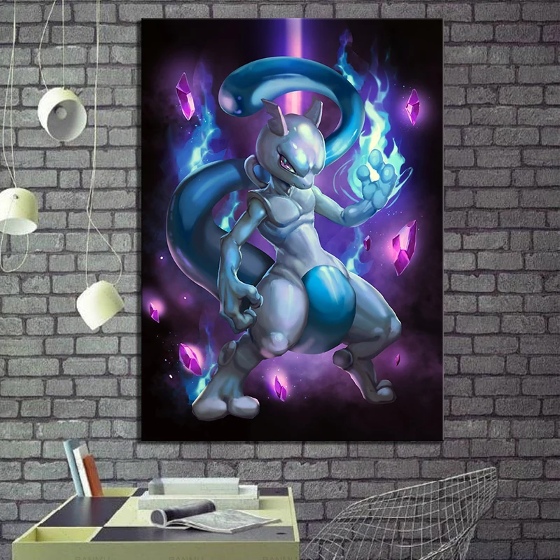 Настенные художественные картины холст плакаты домашний декор 1 панель Mewtwo Pocket Monster Pokemon аниме Абстрактная живопись HD печатная фоторамка