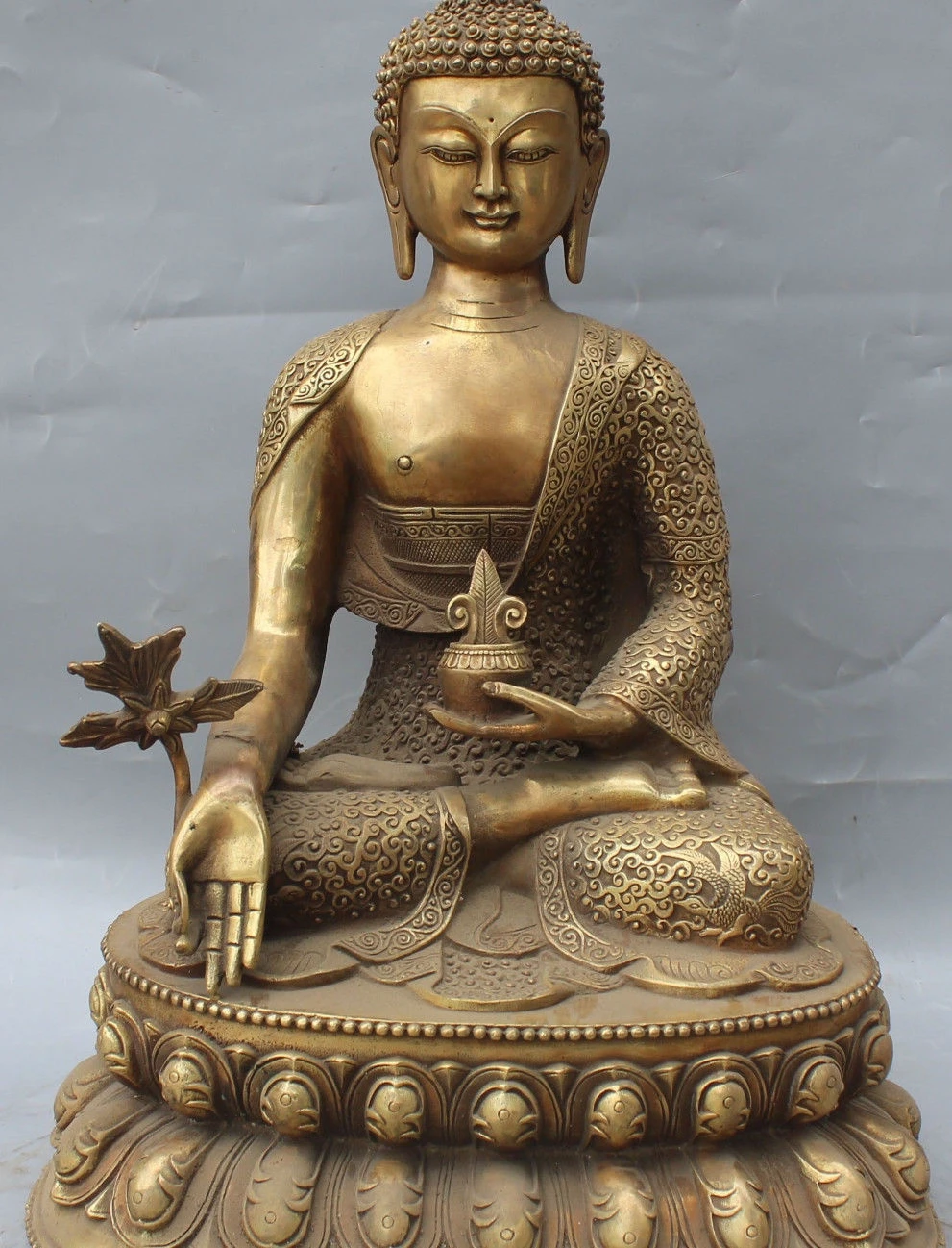 

19" China Tibet Bronze Menla Medicine Medical Buddha Dragon Phoenix Deer Statue