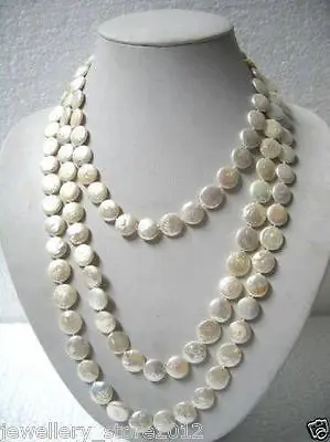 

FREE SHIPPING>>@> Fast SHIPPING>>>Beautiful 11-13mm White Coin Pearl 60" Long Necklace NEW