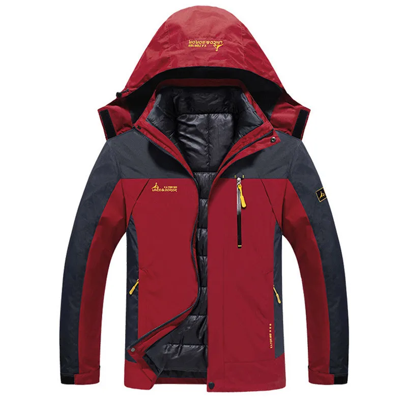 Зимняя термокуртка Мужская водонепроницаемая Толстая теплая парка 2 в 1 лоскутное ветрозащитное пуховое пальто с капюшоном верхняя одежда размера плюс 6XL - Цвет: Красный