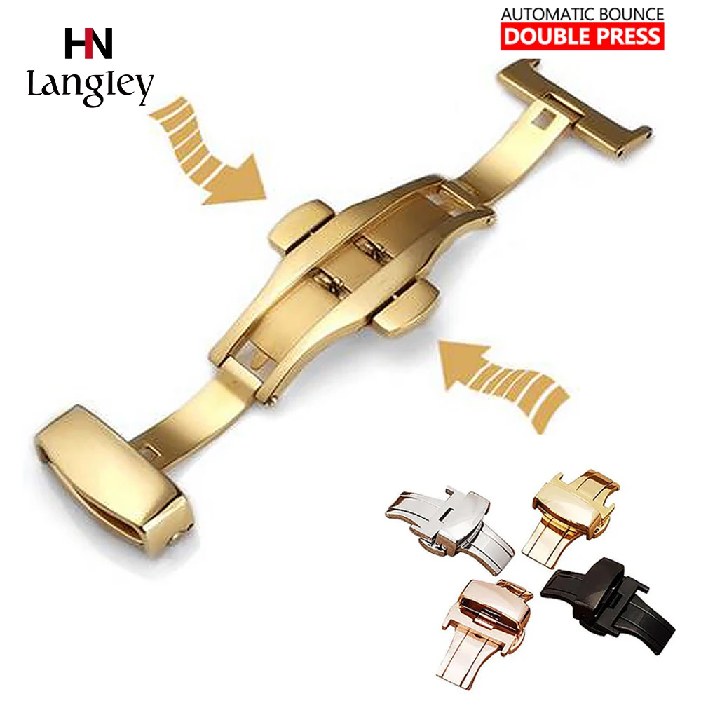 

Stainless Steel Butterfly Buckle For Wristwatch Leather Strap Rose Gold Watches Accessories Double Press Buckle For Wrist Watch