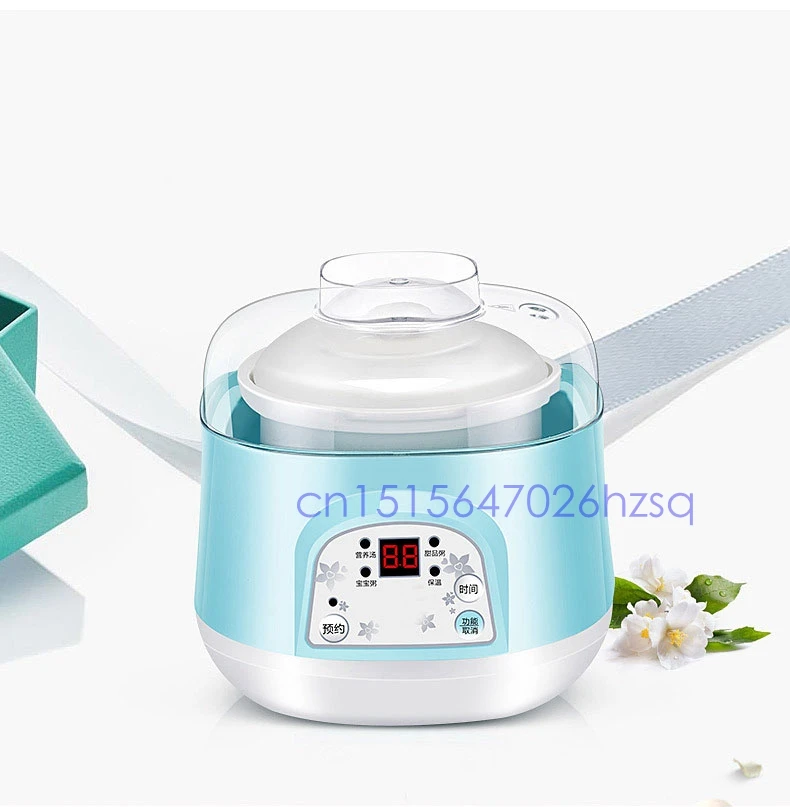 Panela de Sopa do Bebê Cukyi Fogão Lento Elétrico Porcelana Branca 120w Mini Totalmente Automático Ninho Pássaro Guisado Pote Azul 0.7l Mingau 2 Panelas elétricas