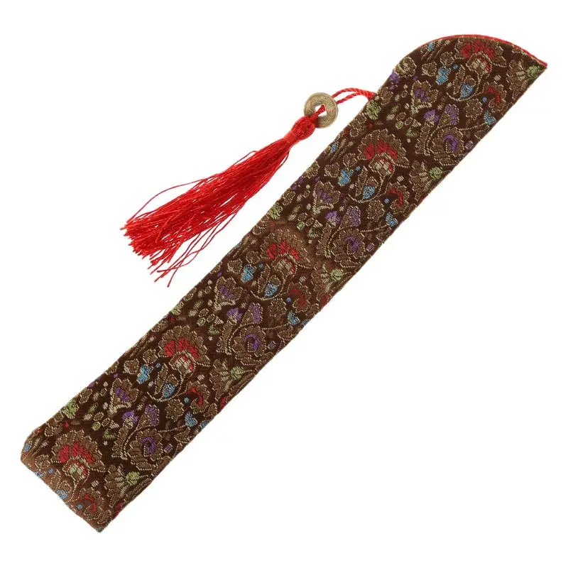 Шелковая ткань складной китайский Ретро стиль ручной вентилятор сумка с кисточкой пылезащитный держатель защитный чехол - Цвет: Темный хаки