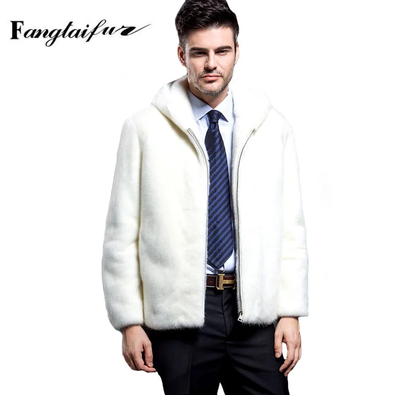 Fang Tai Fur 2019 Мужская импортная бархатная норковая шуба чистая белая с Капор из норки пальто мужские короткие Умные повседневные настоящие