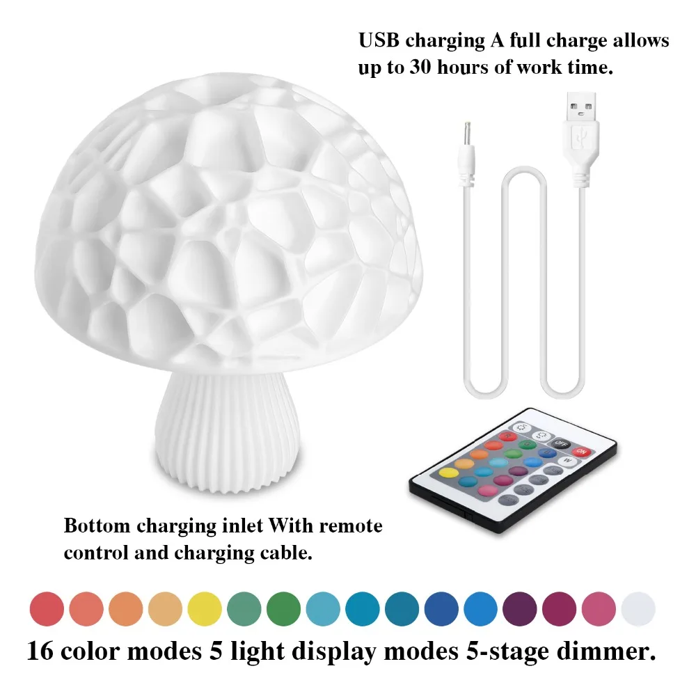Шелкопряд 3D принт 2/16 цветов гриб Ночной светильник прикроватная лампа для рождества подарок домашний декор атмосфера