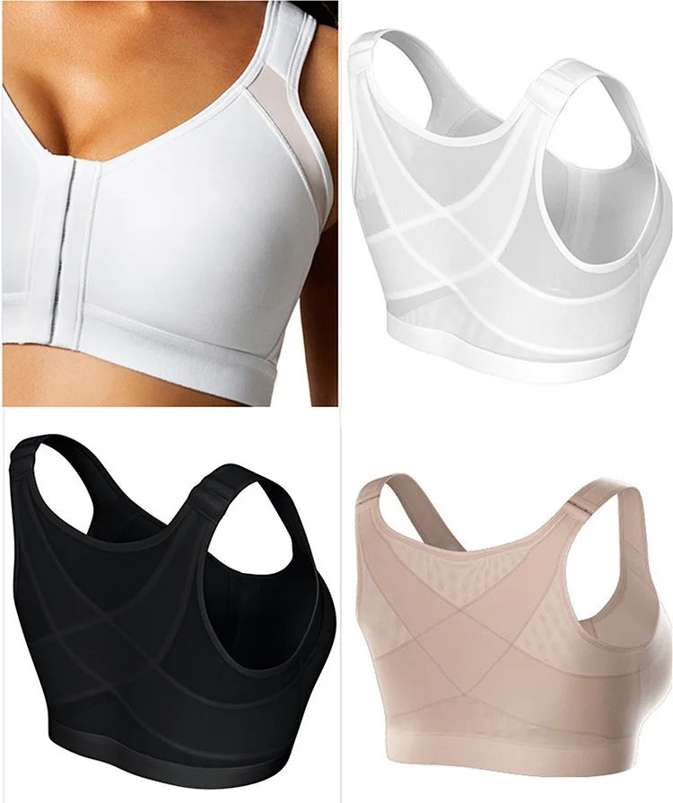 Professional Women Fitness Bra Shockproof Back X-BRA Posture Correct summer breathable Bras Active Wirefree Black Skin Color