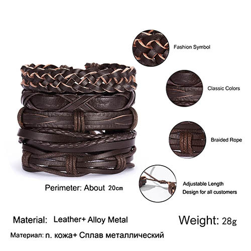 Men Vintage Leaf Feather Multilayer Leather Bracelet Fashion Handmade Braided Rope Wrap Bracelets & Bangles Male Gift
