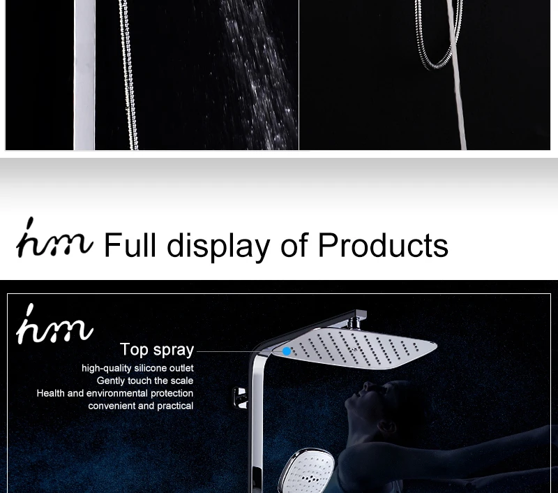 Bathroom Shower System Faucet Set with Rainfall Shower Head & Handheld  Brass Thermostatic Water Rainfall Shower Set Faucet (6)