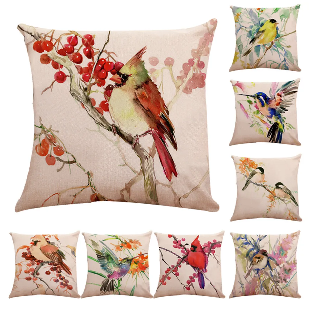 

Bird Tree Pattern Cotton Linen Throw Pillow Case Decorative Pillows Cover For Sofa Seat Cushion Cover 45x45cm Home Decor