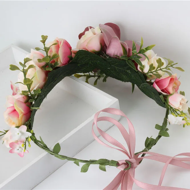 CC Wreath Flower Crown Hairband Wedding Jewelry Hair Accessories For Bridal Girls Seaside Party Cheap Handmade Yarn at02