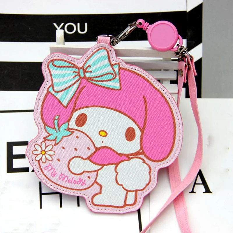 

1PC new cute PU Card Bag With String Hello Kitty My Melody Pudding Dog ID Card Holder KeyChain Bus Meal Card Case toys Gifts
