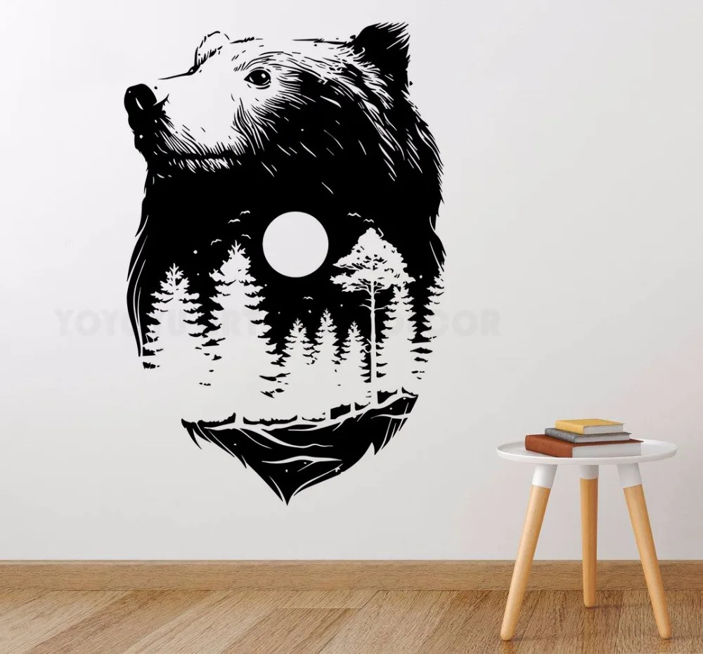 Наклейка на стену с изображением медведя леса, дизайн, природа, дух, настенная роспись, индийская культура, стиль, домашний декор, медведь, лес, наклейка на стену, AY1052