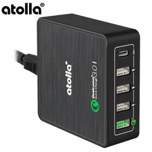 Atolla Быстрая зарядка 3,0 быстрое зарядное устройство USB 40 Вт, 3 порта USB зарядка 2.4A+ USB C type-c зарядное устройство переменного тока и QC 3,0 питания