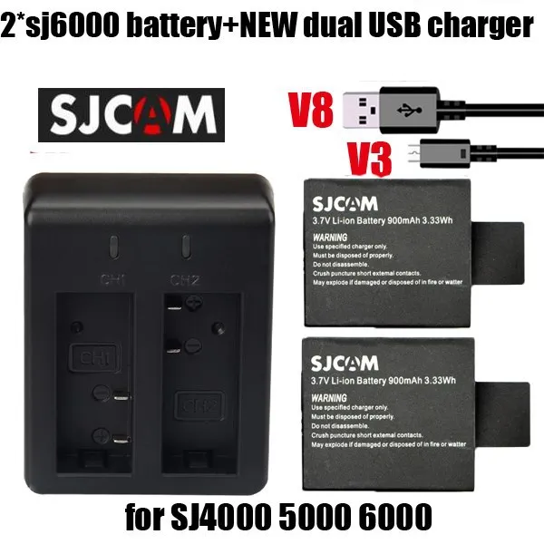 2 шт. SJCAM sj4000 батарея sj5000 sj6000 батарея+ USB двойное зарядное устройство для спортивной экшн-камеры SJCAM sj 4000 5000 6000 камера