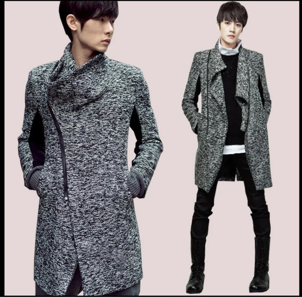 

Autumn and winter Long sweater personality oblique zipper cardigan sweater Men Slim large lapel sweater cost plus size clothing