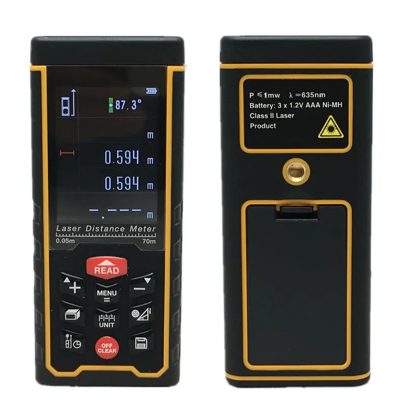 

SW-S70 Direct Factory Color display Rechargeable 70m Laser distance meter Rangefinder Tape with Bubble Level measure Area/Volume