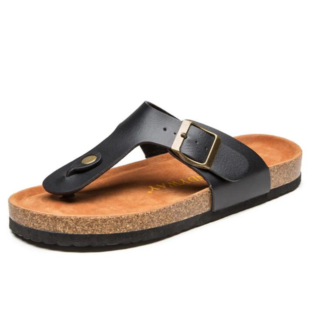 

2018 Summer women slippers round toe flat flip flops women soft leather slides beach shoes slippers ladies clip toe shoe