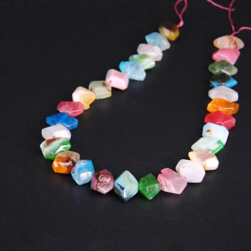 

15.5"/strand Rainbow Raw Crack Agates Faceted Nugget Slab Beads,Mixed Color Natural Onxy Gems Cut Slice Pendants Jewelry Making