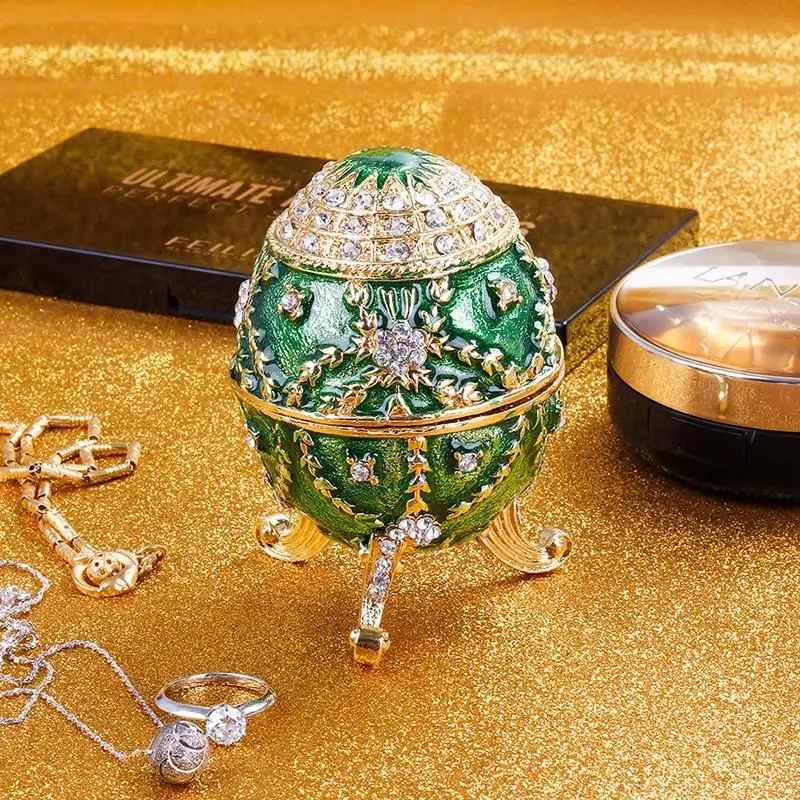 

green color easter egg trinket box faberge egg home decoration accessories