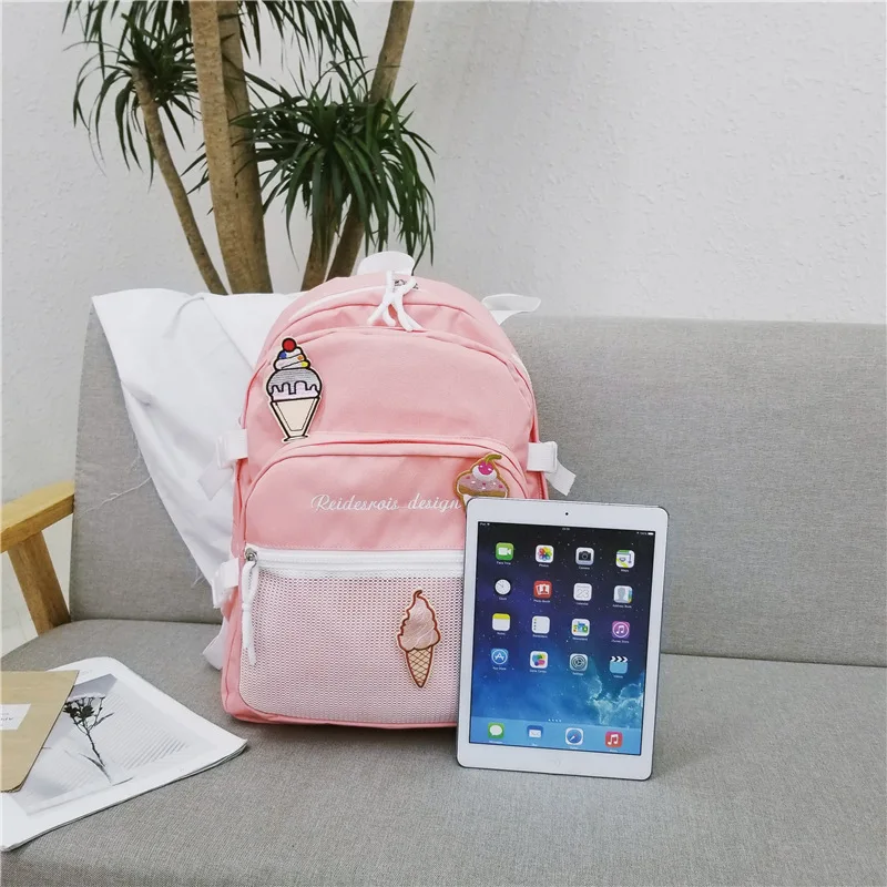 Ulzzang корейский стиль Школьный рюкзак Милая женская сумка колледж Мороженое Мягкий Рюкзак Милый студенческий путешествия Холщовая Сумка На Молнии