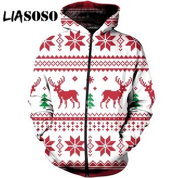

LIASOSO 3D Print Unisex Cute Christmas Trees Deer Snowman Elk Hooded Hoodies Sweatshirts Zipper Jacket Harajuku Tops X1606