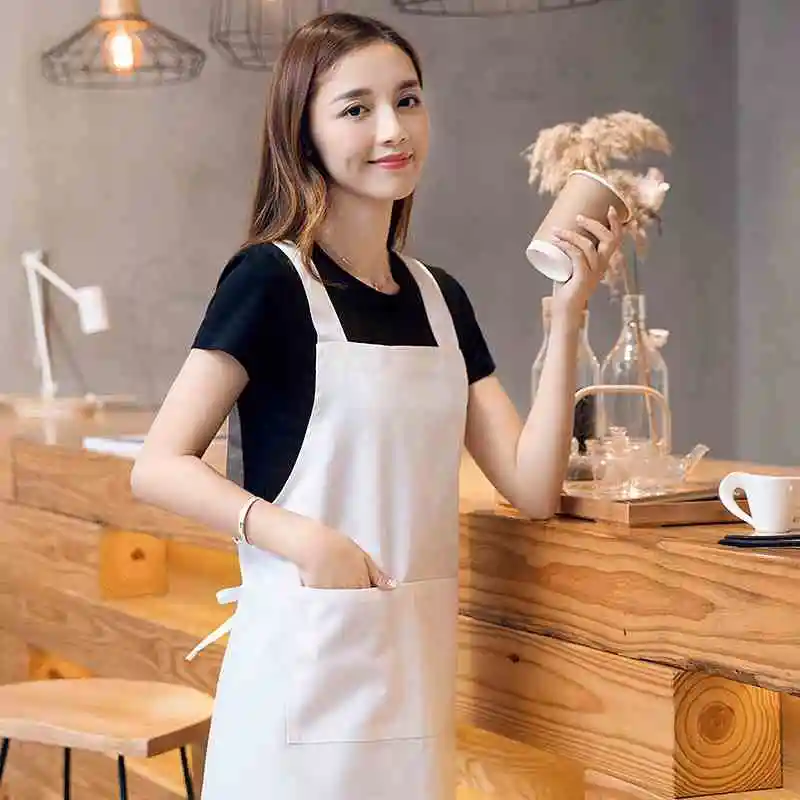 White apron wrapped apron cooking kitchen cotton apron womenin Aprons