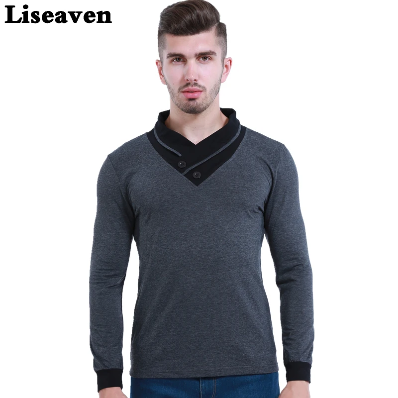 

Liseaven Men Long sleeve T Shirt Casual Shirt Slim Fit Tee T-Shirts V-Neck Men T-shirt Size M L XL 2XL 3XL 4XL 5XL