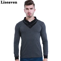 Liseaven Для мужчин футболка с длинными рукавами Повседневная рубашка Slim Fit Tee Футболки для женщин v-образным вырезом Для мужчин футболка Размеры M, L, XL 2XL 3XL 4XL 5XL - изображение