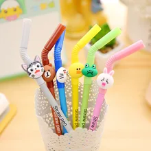 50 шт./лот 0,5 мм черные чернила креативные корейские напитки соломенная гелевая ручка Животное Унисекс ручка продвижение подарки для школы и офиса ручки для письма