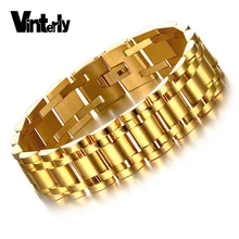 Vinterly Для мужчин золото Цвет Нержавеющая сталь ювелирные изделия 21.5 см полированный ручной цепи Для мужчин браслет для мужчин рождественские подарки